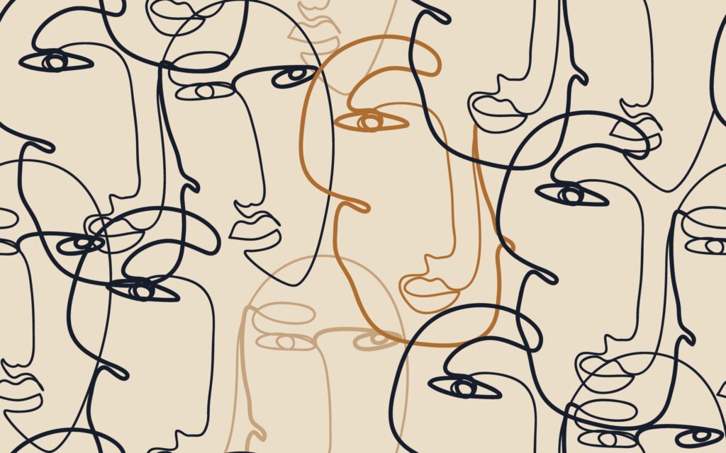ToF Behang kunst doorlopende lijntekening vrouwengezichten