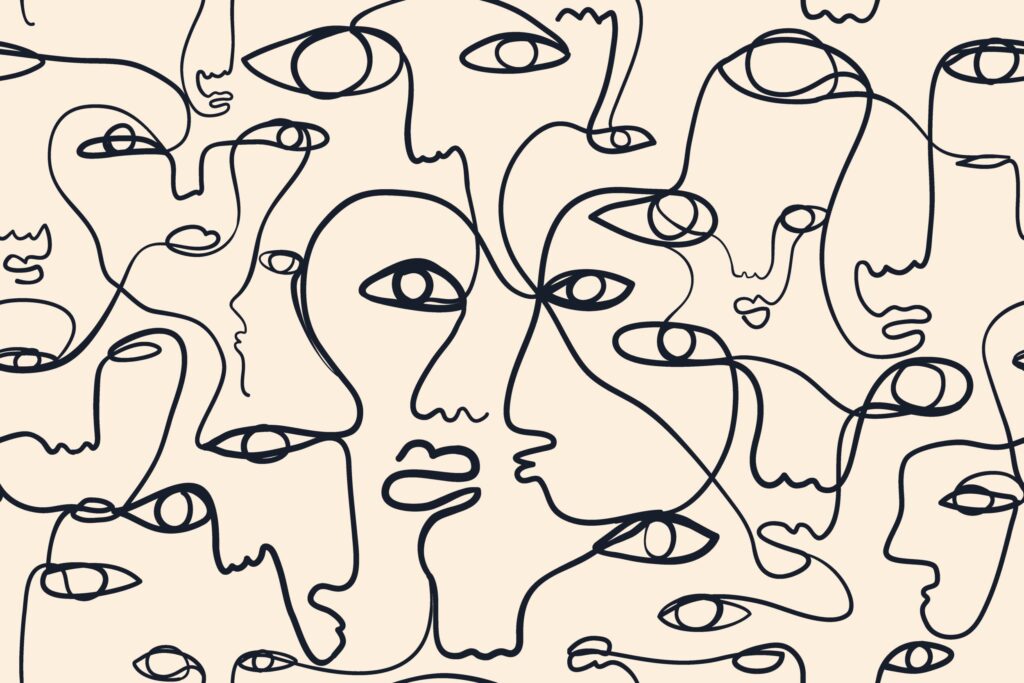 ToF Behang kunst doorlopende lijntekening gezichten