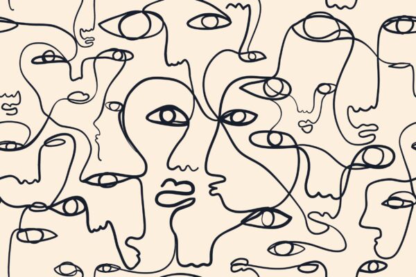 ToF Behang kunst doorlopende lijn gezichten tekenen