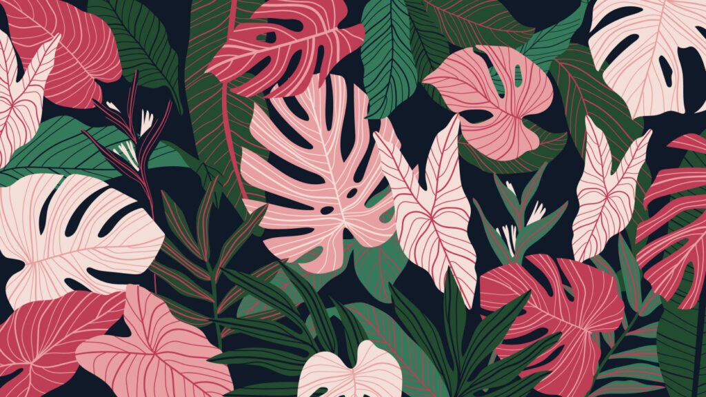 ToF Behang jungle roze en groene bladeren