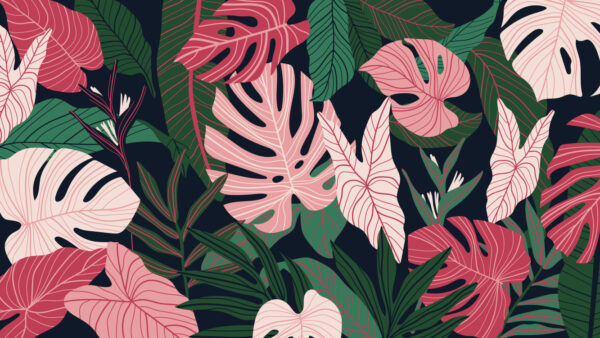 ToF Behang jungle roze groene bloemen