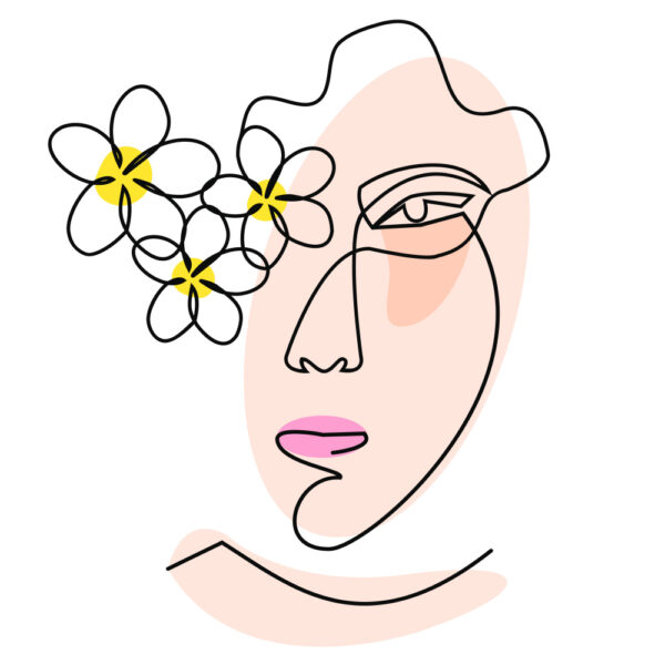 ToF Behang kunst minimalistische illustratie van vrouw met bloemen