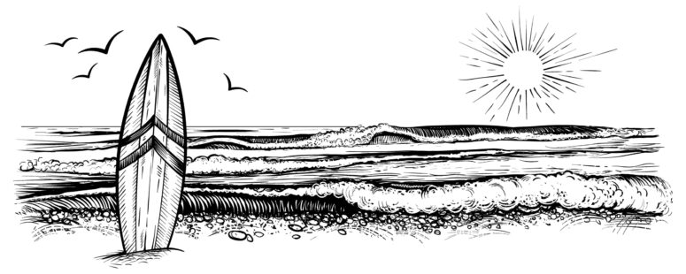 ToF Behang sport surfplank rechtop in zand