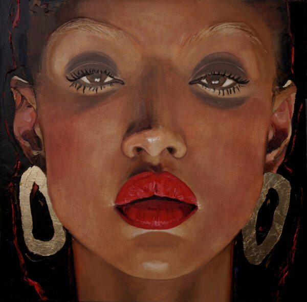 Tof Behang vrouw met rode lippen geschilderd