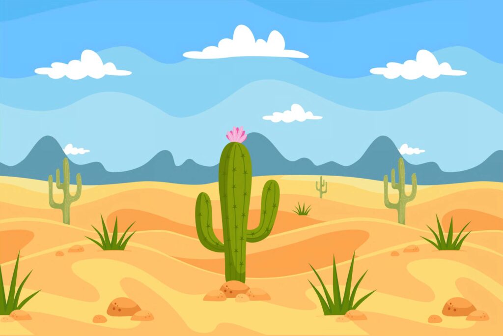 ToF Behang cactus illustratie woestijn met bergen