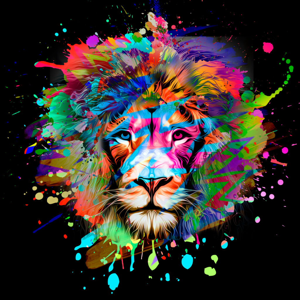 ToF Behang graffiti leeuw in kleurexplosie