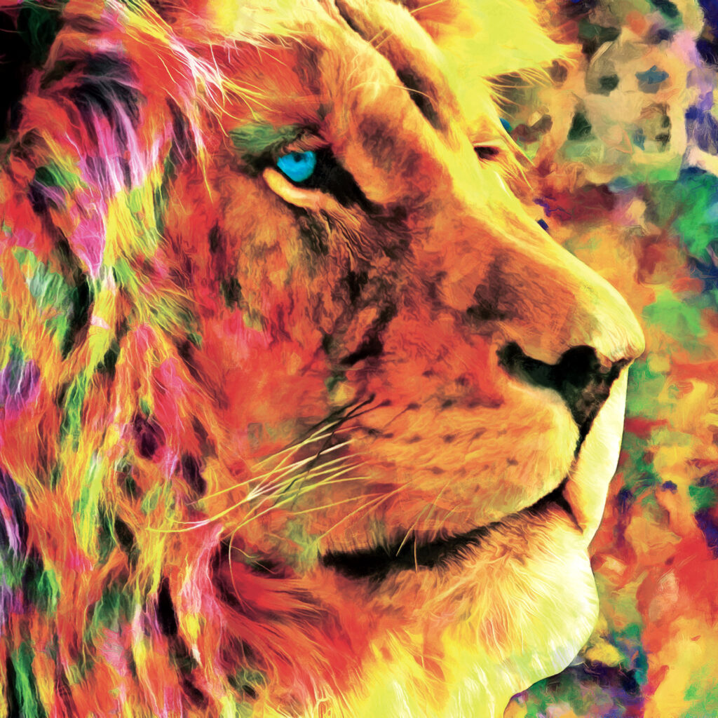 ToF behang van een leeuw in verschillende kleuren