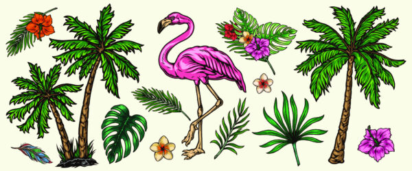 ToF Behang sport palmbomen met flamingo en bladeren