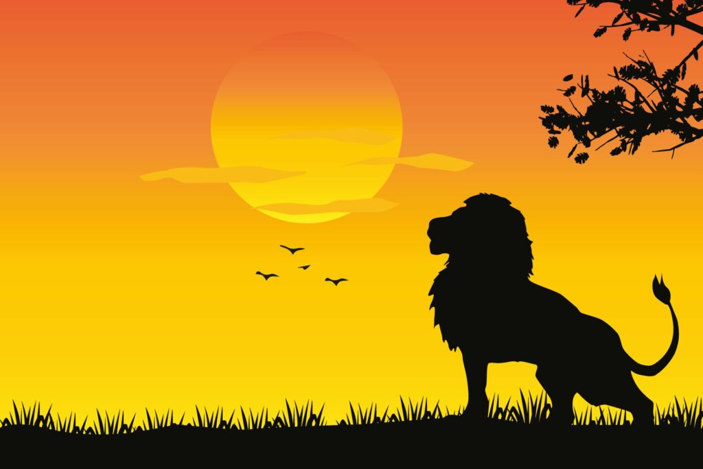 ToF Behang jungle silhouet leeuw bij schemering