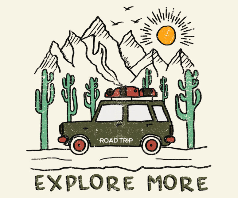 ToF Behang planten auto in woestijn met cactussen