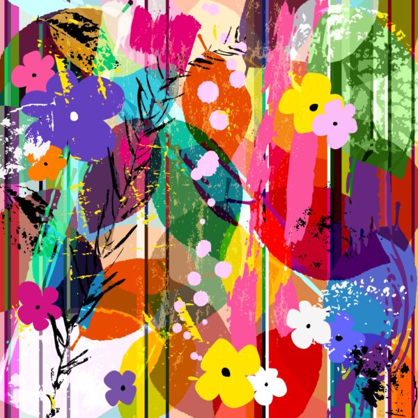 ToF Behang graffiti bloemen in verschillende kleuren