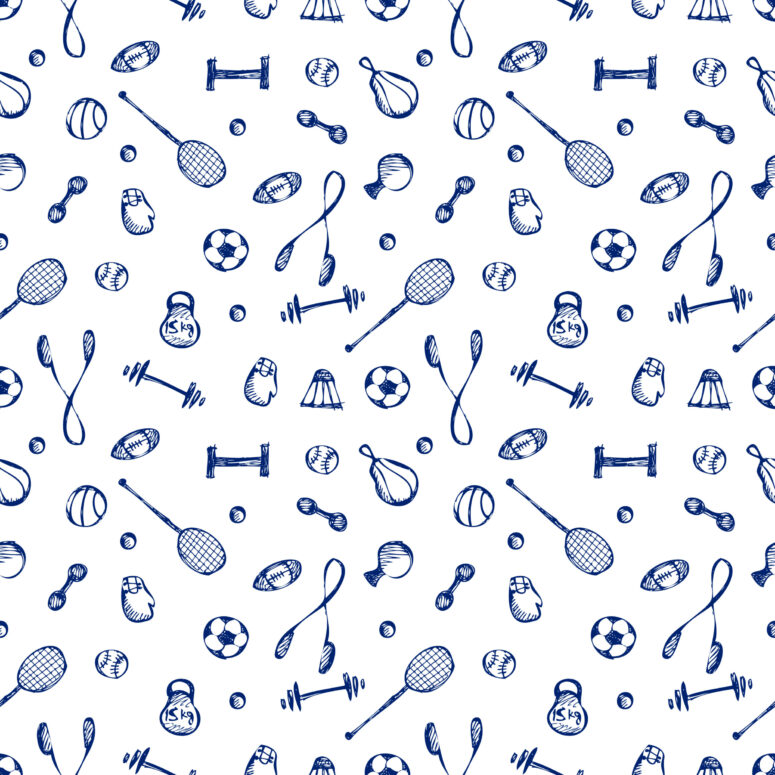 ToF Behang sport blauwe achtergrond met sportuitrusting