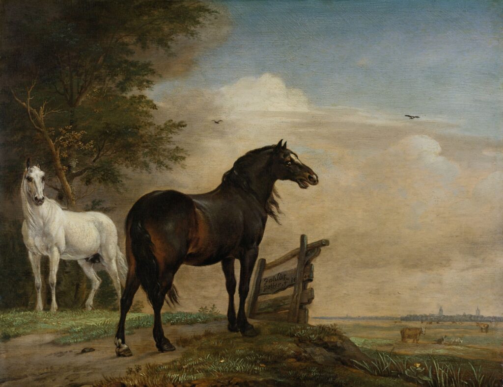ToF Behang schilderij Twee paarden in de wei bij een hek, Paulus Potter