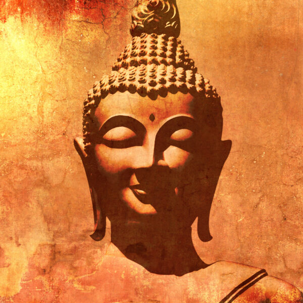 ToF Fotobehang Boeddha hoofd silhouet in grunge schilderstijl