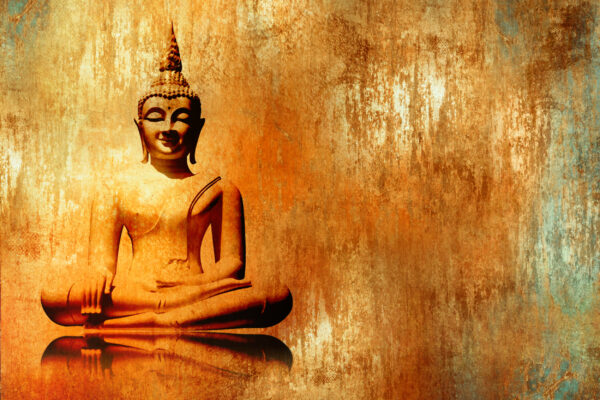 ToF Fotobehang Boeddha beeld in lotuspositie oranje