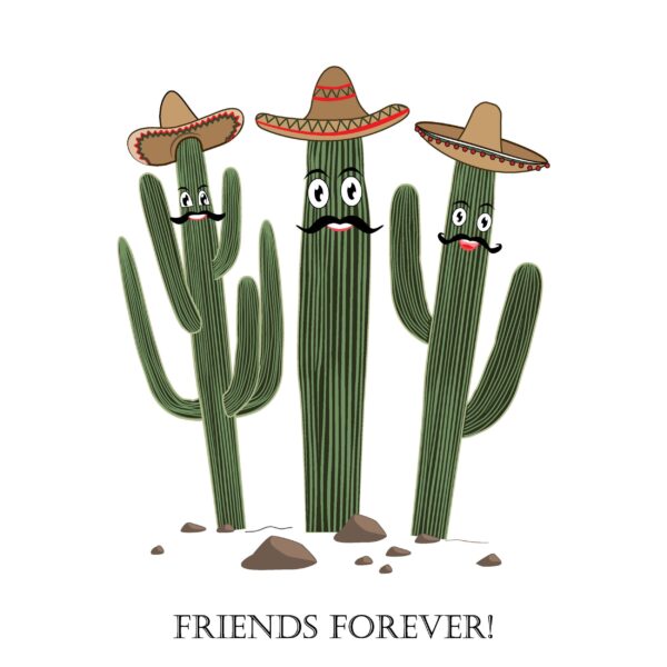ToF Behang bloemen drie schattige cartoon Saguaro-cactus in sombrero
