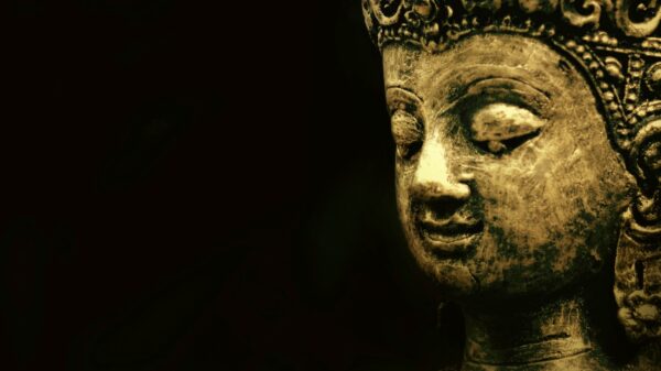 ToF Fotobehang Boeddha gouden gezicht zwarte achtergrond
