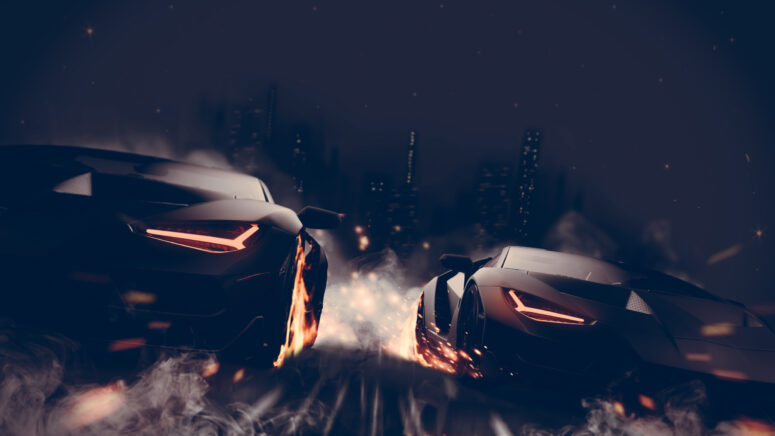 ToF Behang sport mat zwarte Lamborghini’s racen in stad
