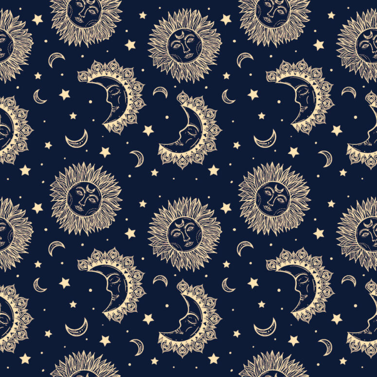 ToF Behang bohemian boheems patroon met zon, maan en sterren