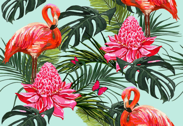 ToF Behang vogels flamingo tussen bloemen