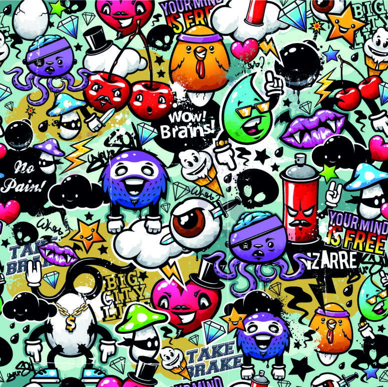 ToF Behang graffiti gekleurde teksten en vormen