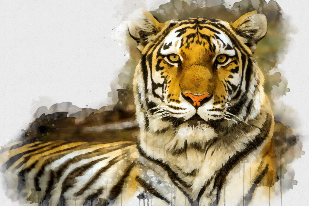 ToF Behang tijger schilderij met liggende tijger