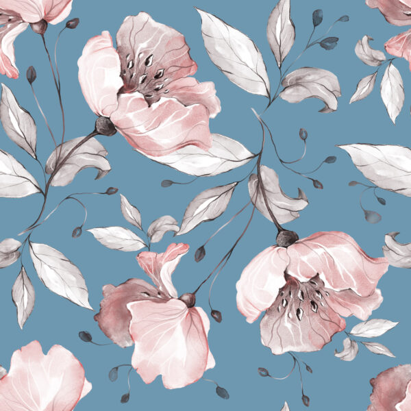 ToF Behang vintage bloemen print met lichtblauwe achtergrond