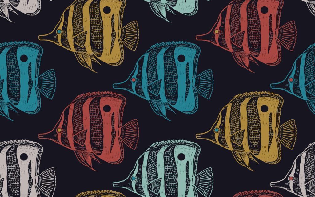 ToF Behang vissen illustratie met vissen in verschillende kleuren