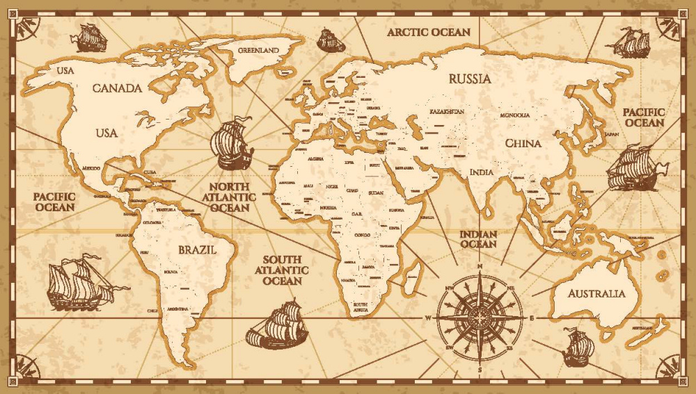 ToF Behang wereldkaart in bruine kleuren
