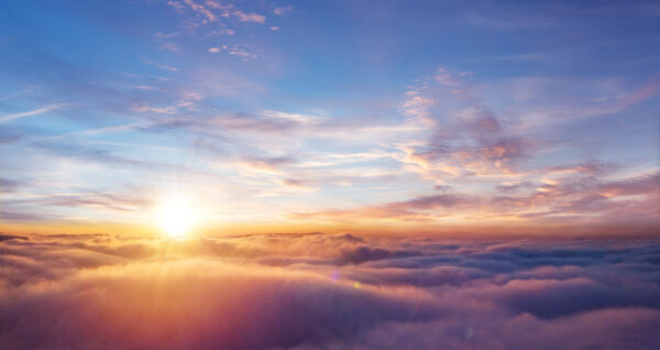 ToF Behang wolkenlucht roze met zon en wolken