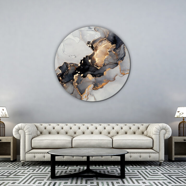 ToF Behangcirkel natuur luxe marmer met zwart en goud