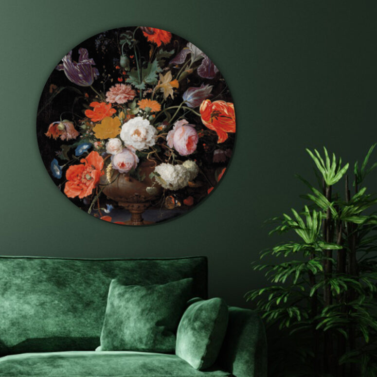 ToF Behangcirkel Stilleven met bloemen en een horloge