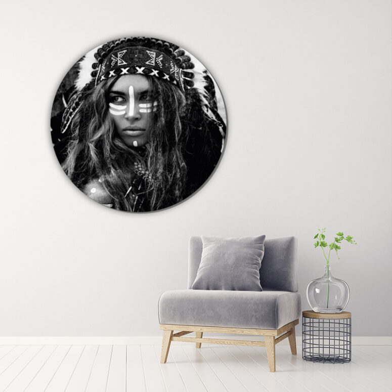 ToF Behangcirkel vrouwelijke Indiaan zwart-wit