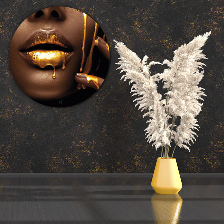 ToF Behangcirkel vrouw met gouden lippen