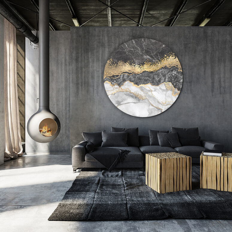 ToF Behangcirkel natuur creatieve textuur van marmer en bladgoud