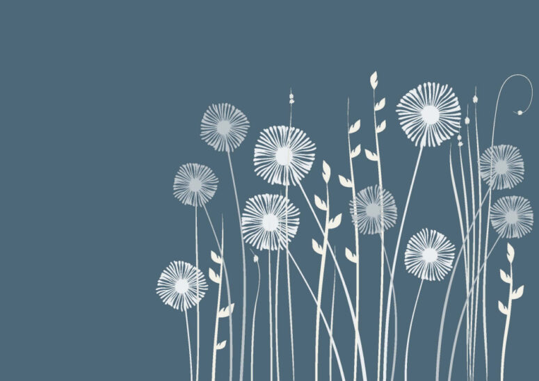 ToF Fotobehang bloem paardenbloemen getekend blauwe achtergrond