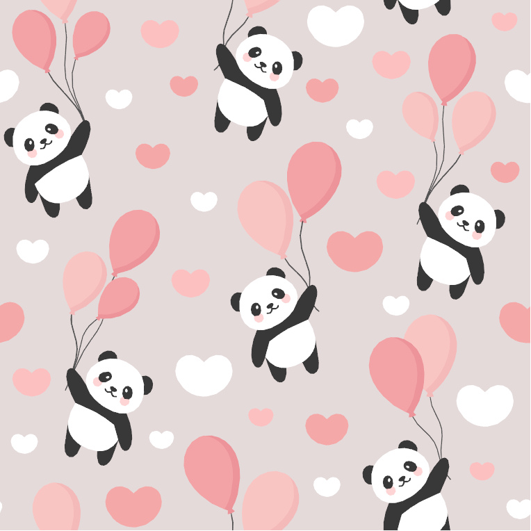 ToF Behang panda’s aan ballonnen met lichte achtergrond