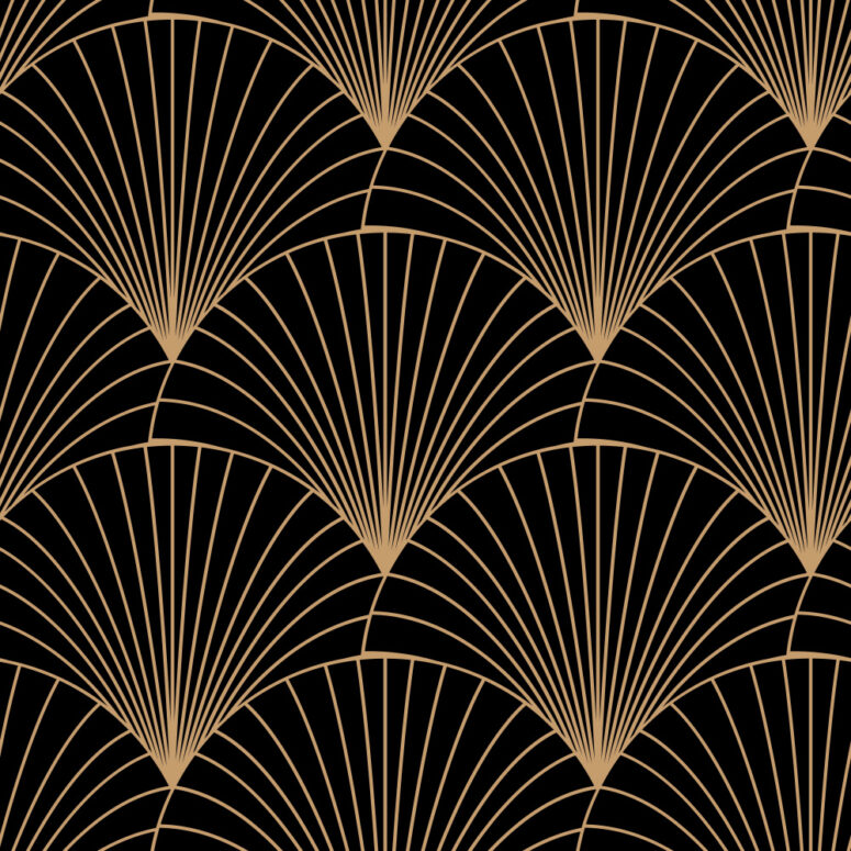 ToF Behang kunst zwarte schelpen met een goudtint