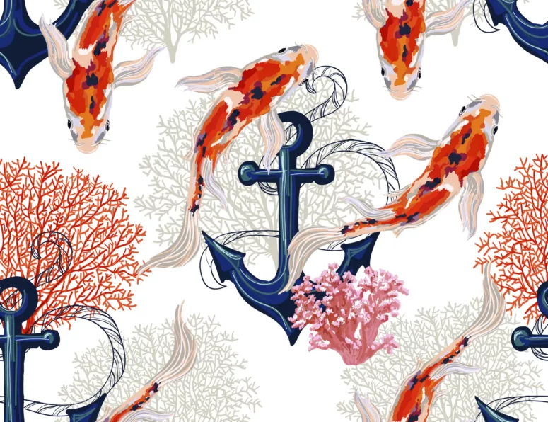 ToF Behang vissen met ankers en koralen