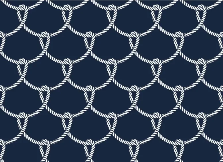 ToF Behang donkerblauw met witte touwen