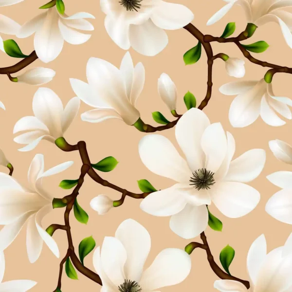 ToF Behang witte bloemen magnolia