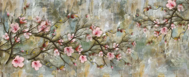 ToF Fotobehang bloemen roze aan tak