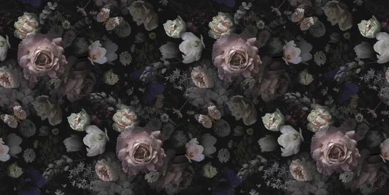 ToF Fotobehang vintage bloemen met vlinders