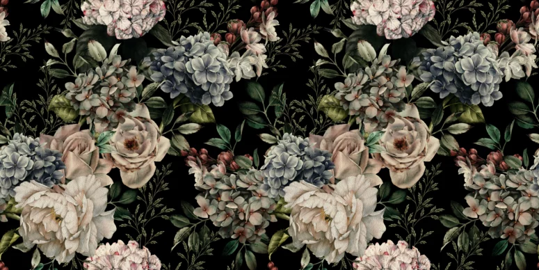 ToF Fotobehang met bloemen op donkere achtergrond