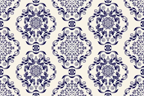 ToF Behang wit met patroon in blauw
