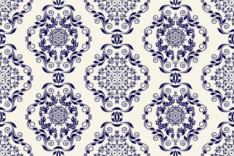 ToF Behang wit met patroon in blauw