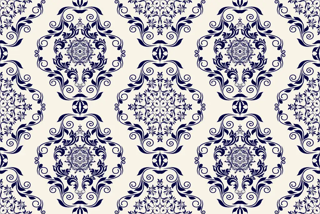ToF Behang wit met patroon in blauw