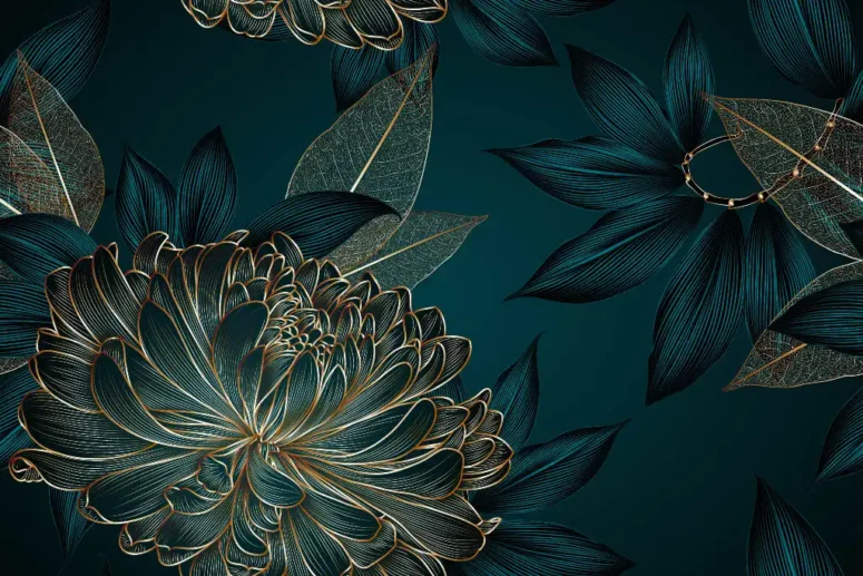 ToF Behang bloemen chrysanten en bladeren