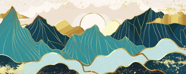 ToF Behang bergen in goud met luxe achtergrondontwerp