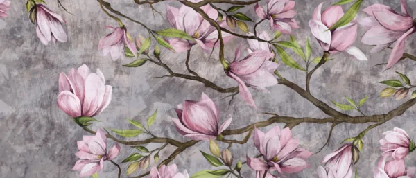 ToF Behang bloemen magnoliatak op gestructureerde achtergrond